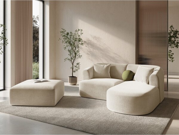 Divano angolare beige (con penisola a destra/con chaise lounge) con rivestimento in velluto Campi – Cosmopolitan Design