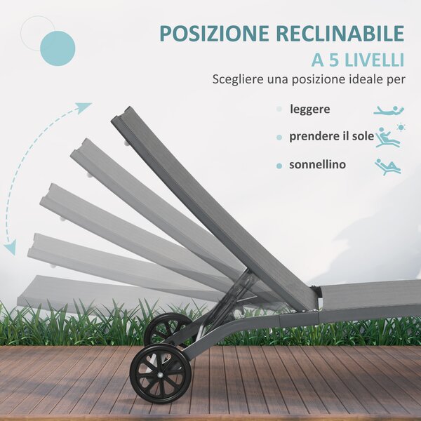 Outsunny Lettino da Giardino in Alluminio e Tessuto Traspirante, Lettino Prendisole con Schienale Reclinabile, 66x165x102 cm, Blu e Nero|Aosom