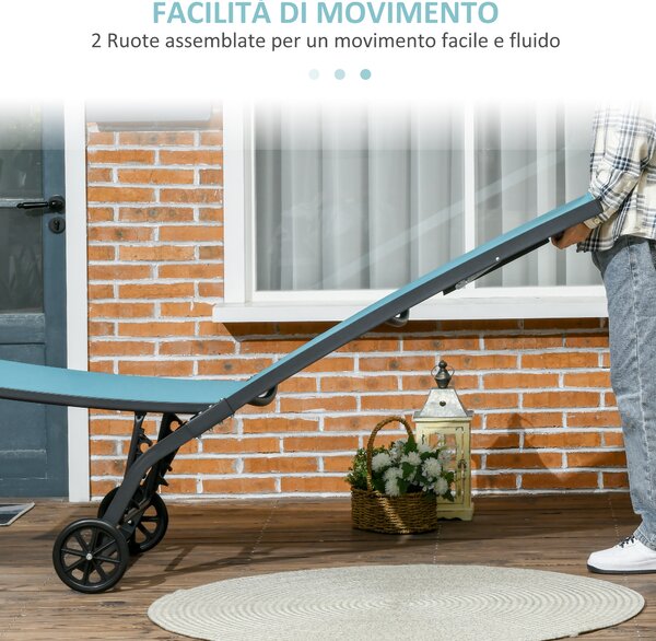 Outsunny Lettino da Giardino in Alluminio e Tessuto Traspirante, Lettino Prendisole con Schienale Reclinabile, 66x165x102 cm, Blu e Nero|Aosom