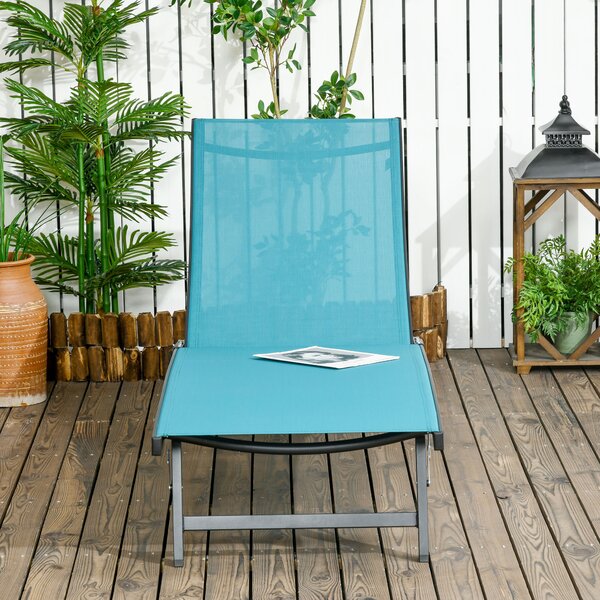 Outsunny Lettino da Giardino in Alluminio e Tessuto Traspirante, Lettino Prendisole con Schienale Reclinabile, 66x165x102 cm, Blu e Nero|Aosom