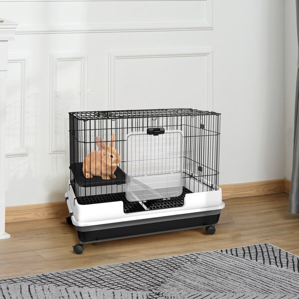 PawHut Gabbietta per Criceti Conigli Porcellini d'India in Metallo Nero con 2 Porte e Vassoio Estraibile 81.2x52.7x66cm|Aosom