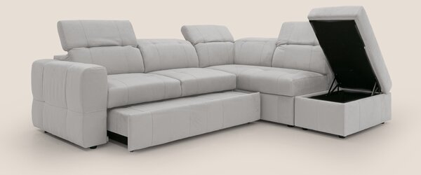 Kronos Divano angolare con poggiapiedi estraibile e pouf contenitore m