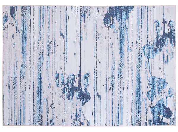 Tappeto tappetino Moquette Tessuto in poliestere beige e blu Motivo astratto invecchiato Fondo rivestito in gomma 160 x 230 cm Beliani
