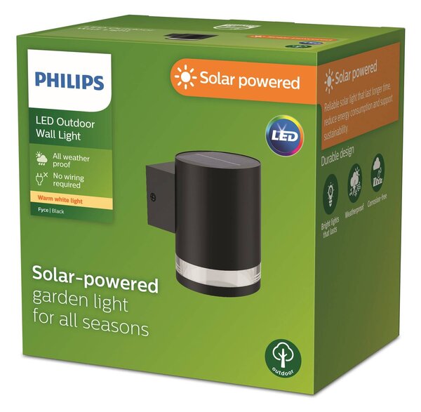 Philips applique da esterni LED Fyce, Nero, Plastica, Moderno, Lampada solare da esterni