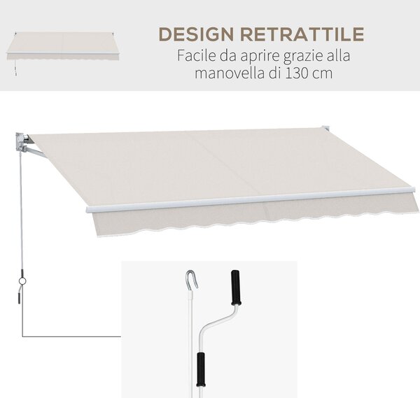 Outsunny Tenda da Sole a Bracci Regolabile 5°-35° con manovella, Telaio in Alluminio e Poliestere, 200x250 cm, Crema | Aosom Italy