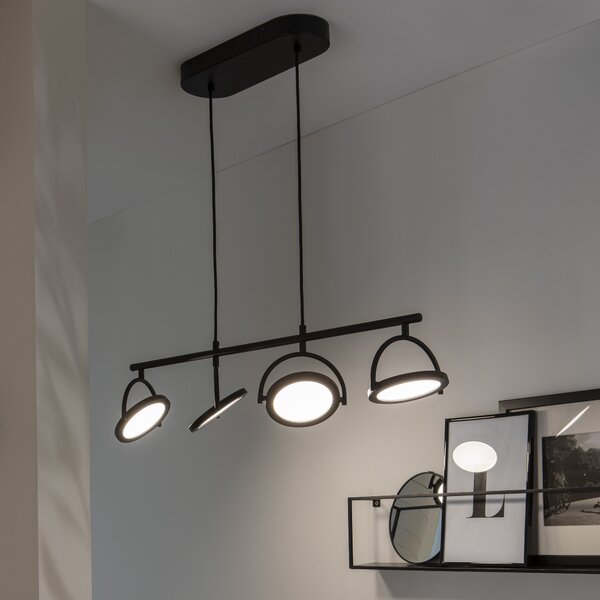 Lampadario Moderno Diuna LED nero, in metallo, D. 95 cm, L. 120 cm, 4 luci, 2816 LM, INSPIRE