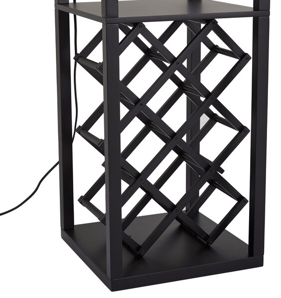 Lampada da terra moderna nera con paralume in tessuto e portabottiglie - Stojan Wine
