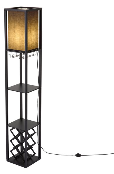 Lampada da terra moderna nera con paralume in tessuto e portabottiglie - Stojan Wine