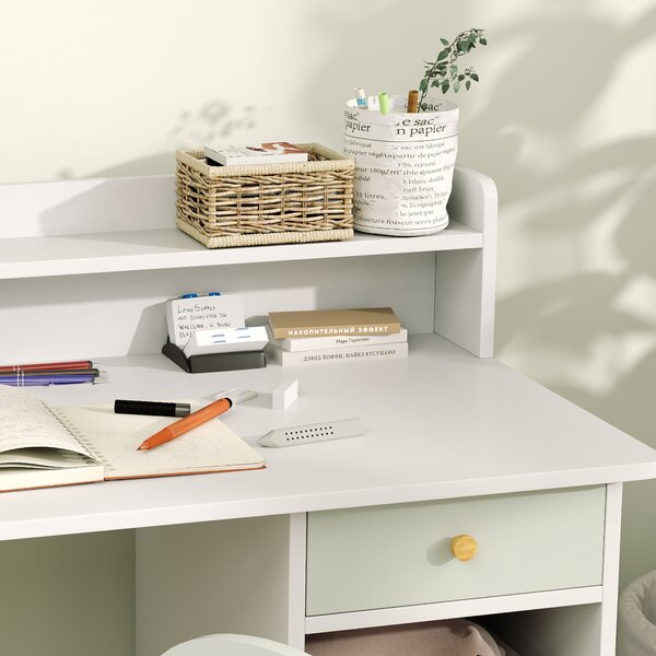 AIYAPLAY Set Scrivania e Sedia per Bambini con 2 Cassetti e Ripiani in Legno, per Cameretta, Studio, Asilo, Verde | Aosom Italy