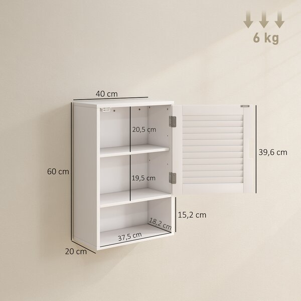 HOMCOM Armadietto Bagno a Parete con Ripiano Regolabile e Anta Ammortizzata, 40x20x60 cm, Bianco | Aosom Italy