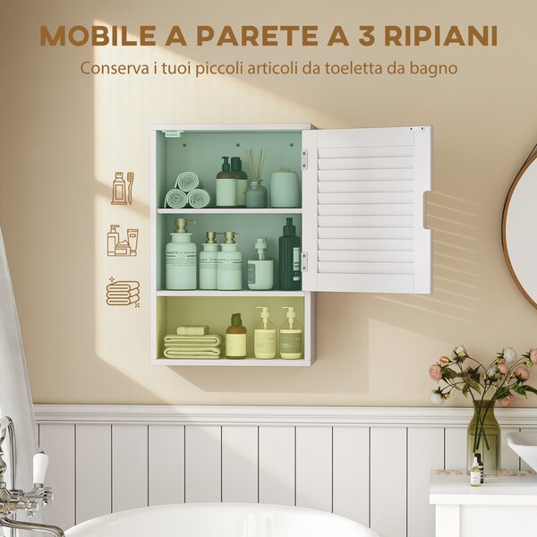 HOMCOM Armadietto Bagno a Parete con Ripiano Regolabile e Anta Ammortizzata, 40x20x60 cm, Bianco | Aosom Italy
