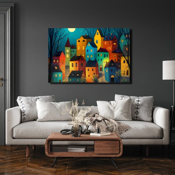 Quadro su tela – Incantevole villaggio notturno