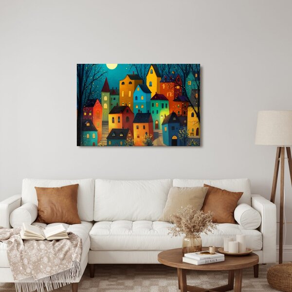 Quadro su tela – Incantevole villaggio notturno