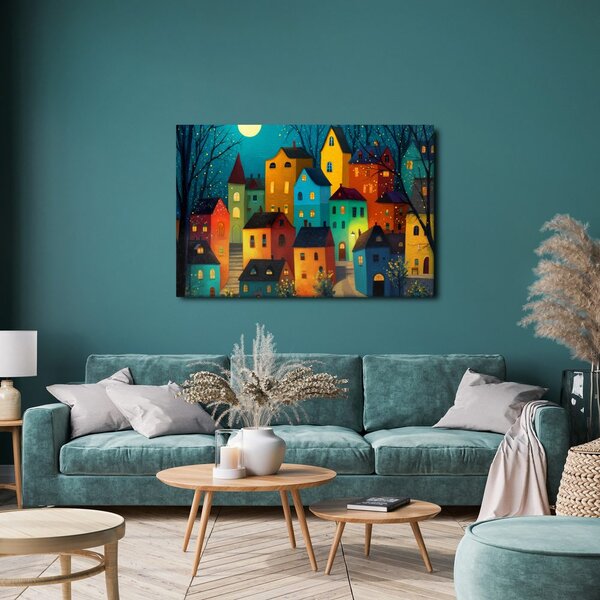 Quadro su tela – Incantevole villaggio notturno