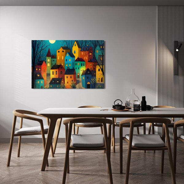 Quadro su tela – Incantevole villaggio notturno