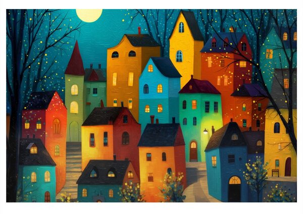 Quadro su tela – Incantevole villaggio notturno