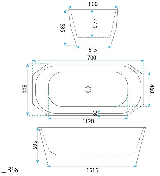 Vasca da bagno freestanding Rea Diamanti 170
