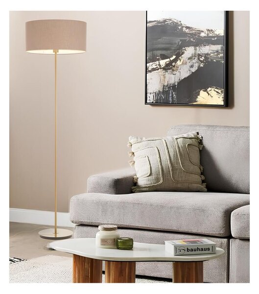 CILINDRO LAMPADA DA TERRA D48 CM IN METALLO 5 COLORI CON PARALUME IN TESSUTO DI LINO 3 COLORI MODERNA