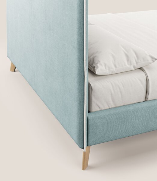 Leila letto imbottito con piedini legno in tessuto smacchiabile T17 ve