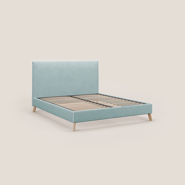 Leila letto imbottito con piedini legno in tessuto smacchiabile T17 ve