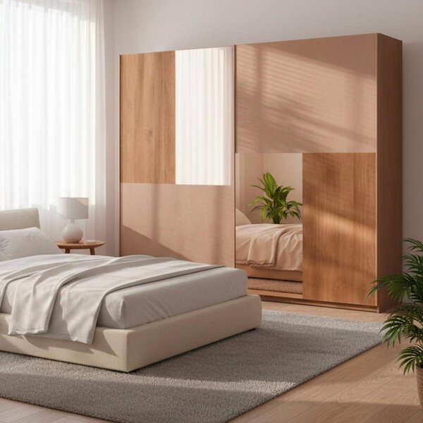 Armadio 2 ante scorrevoli con specchi Quinn 275x59x240h colore bronzo e noce mercure