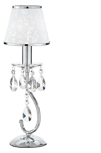 Lumetto Metallo Gocce Cristalli K9 Paralume Polivinilico Bianco Glitterato  Lampada Classica E14 Ambiente I-boeme/l1