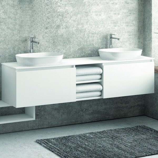 Mobile bagno bianco opaco sospeso 60 cm con lavabo solid surface