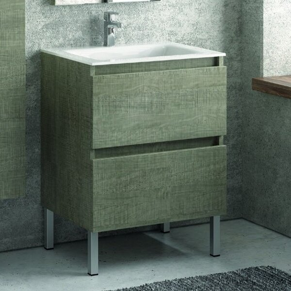 Mobiletto bagno 60 cm con lavabo e 2 cassetti scorrevoli TOD-60B KAMALU