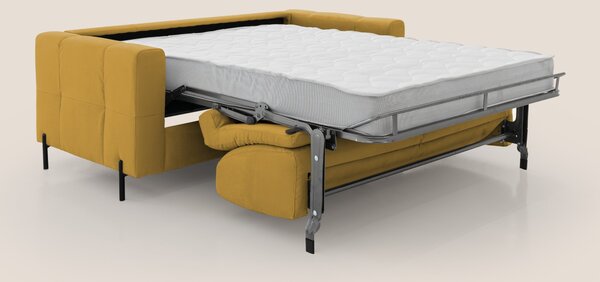 Ortensia divano letto materasso H18 cm con piedi alti in elegante micr