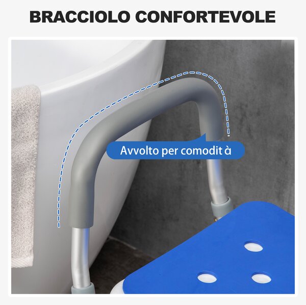 HOMCOM Sedia per Doccia con Imbottitura e Altezza Regolabile, Braccioli e Piedini a Ventosa|Aosom