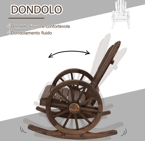 Outsunny Sedia a Dondolo Stile Adirondack, Design Rustico con 2 Ruote, Legno di Abete Rosso Effetto Bruciato, 88x68x92cm|Aosom