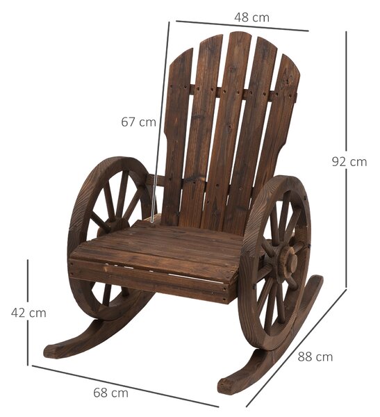 Outsunny Sedia a Dondolo Stile Adirondack, Design Rustico con 2 Ruote, Legno di Abete Rosso Effetto Bruciato, 88x68x92cm|Aosom