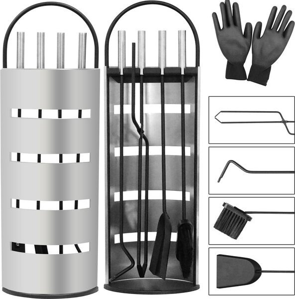 Mucola set caminetto argento 6 pezzi Accessori per caminetto Strumenti per caminetto Set per la pulizia del caminetto Set per caminetto Schermo privacy