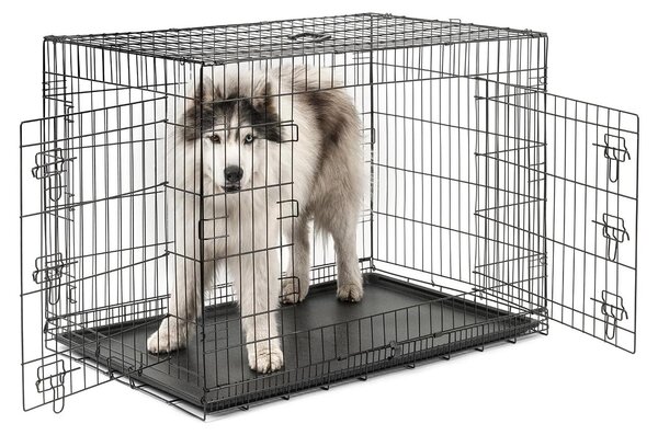 Gabbia da trasporto per animali lionto, gabbia pieghevole in metallo con parete divisoria, base in plastica e chiusura di sicurezza, 106x71x77 cm
