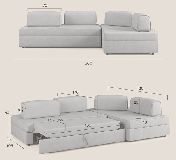 Liberty divano angolare con pouf estraibile e schienali movibili in te