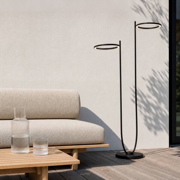 Lampada da terra esterno a LED Lucande Sylvara, nera, CCT, 2 luci Sylvara Lucande, dimmerabile, Nero, Metallo, Design