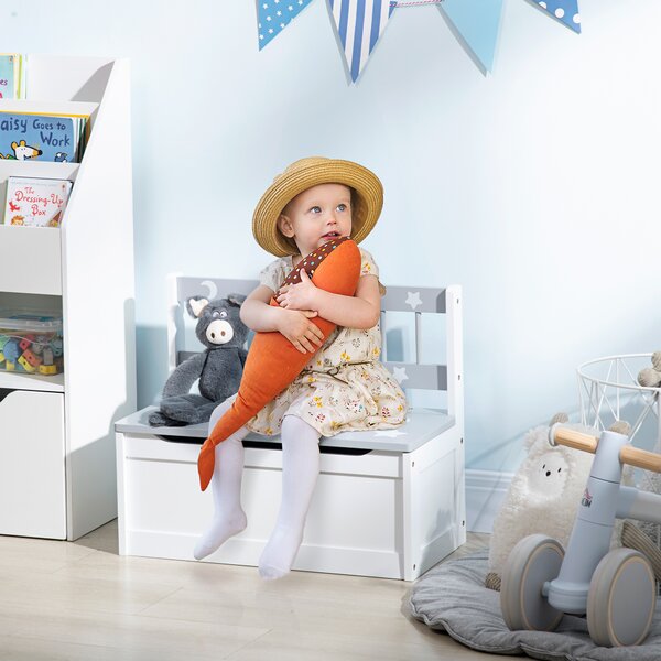 ZONEKIZ Cassapanca Moderna Portagiochi 2 in 1, Sedia per Bambini con Leva a Gas, in MDF e Legno di Pino, 60x30x50 cm, Bianco e Grigio|Aosom