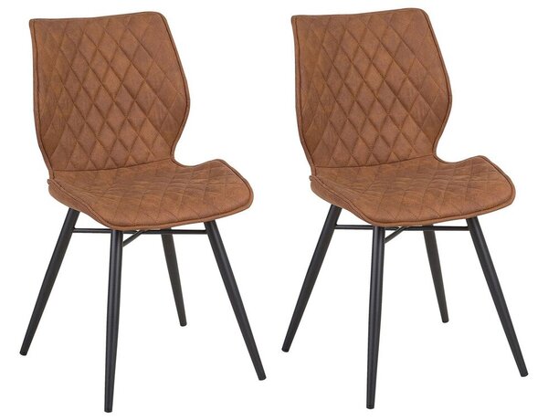 Set di 2 sedie da pranzo con rivestimento in tessuto marrone e gambe in metallo nero stile retrò rustico Beliani