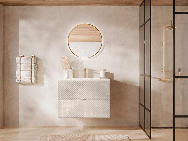 Mobile bagno sospeso sotto lavabo a spina di pesce Beige 80 cm - DORIONI