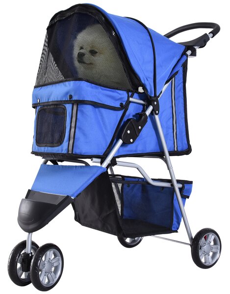 PawHut Passeggino Pieghevole con Cestino Portaoggetti e Imbottitura Lavabile, Carrello per Animali Domestici, 75 x 45 x 97cm, Blu | Aosom Italy