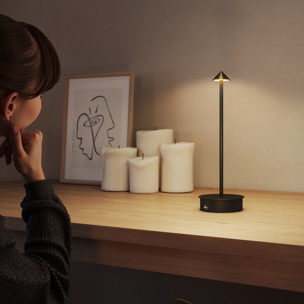 HOMCOM Set di 2 Lampade da Tavolo LED Ricaricabili con USB e Controllo Touch e Luce Regolabile Ø10x30 cm Nero | Aosom Italy