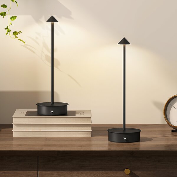 HOMCOM Set di 2 Lampade da Tavolo LED Ricaricabili con USB e Controllo Touch e Luce Regolabile Ø10x30 cm Nero | Aosom Italy