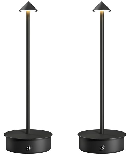 HOMCOM Set di 2 Lampade da Tavolo LED Ricaricabili con USB e Controllo Touch e Luce Regolabile Ø10x30 cm Nero | Aosom Italy