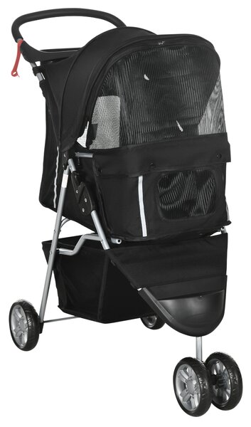 PawHut Passeggino Pieghevole per Cani con Portabicchieri e Cestino, Carrello in Acciaio e Poliestere, 75x45x97 cm, Nero | Aosom Italy