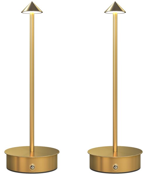 HOMCOM Set di 2 Lampade da Tavolo LED Ricaricabili con USB e Controllo Tattile e Luce Regolabile Ø10x30 cm Dorato | Aosom Italy