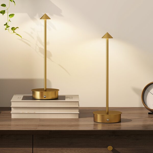 HOMCOM Set di 2 Lampade da Tavolo LED Ricaricabili con USB e Controllo Tattile e Luce Regolabile Ø10x30 cm Dorato | Aosom Italy