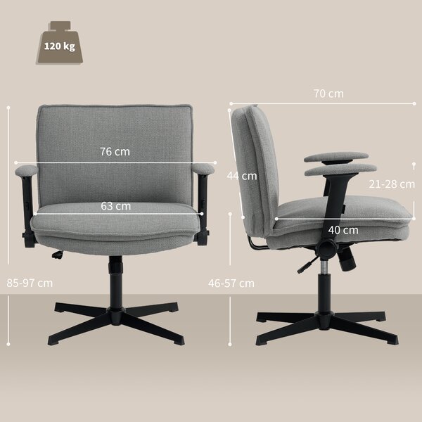 HOMCOM Sedia da ufficio con braccioli reclinabili, in tessuto effetto lino, regolabile in altezza, con base in acciaio, Grigio | Aosom Italy
