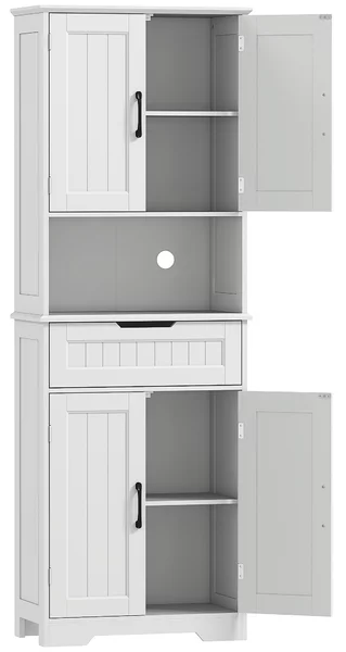 HOMCOM Credenza Cucina con 2 Armadietti e Cassetto, Piano Centrale Aperto e Ripiani Regolabili, Bianco | Aosom Italy