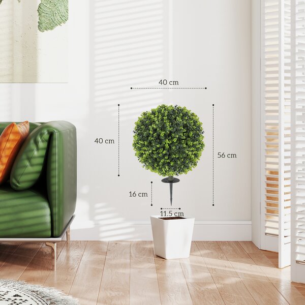 HOMCOM Set 2 Piante Artificiali di Bosso da 40 cm con Picchetto Integrato per Interno ed Esterno, Verde | Aosom Italy