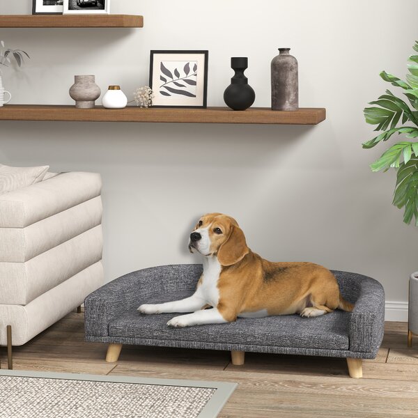 PawHut Divano rialzato per cani grandi con cuscino lavabile e gambe in pino, Portata 40 kg, 98 x 67 x 25 cm, Grigio scuro | Aosom Italy